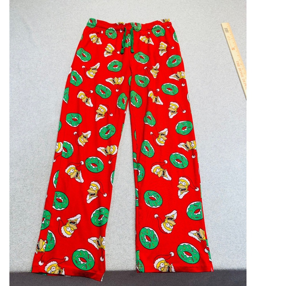 The Simpsons Pajama Pants Mens Medium Red Christmas Santa Homer Donut Lounge